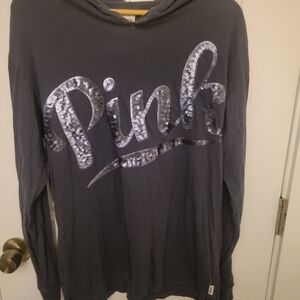 PINK Victoria's Secret Sequin Hooded Long Sleeved Tshiry